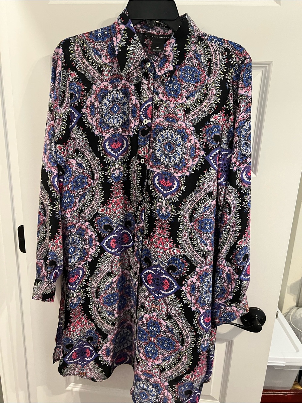 Investments Long-Sleeve Paisley blouse- Black, Blue & Pink
